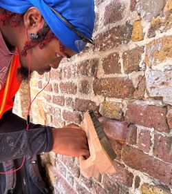 Day three and four, at our heritage skills training workshop, at the Garrison in Bridgetown, were all about plastic stone and brick repair and lime plastering.